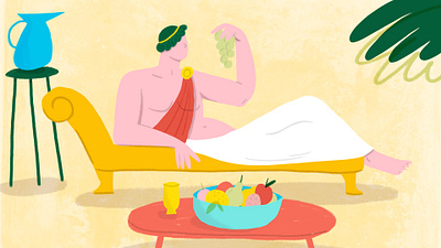 Roman snacking character food fruit illustration roman snack toga