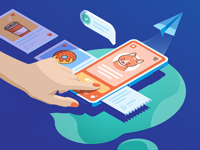 Mobile payment app contactless flat illustration isometry mobile payment receipt success vector