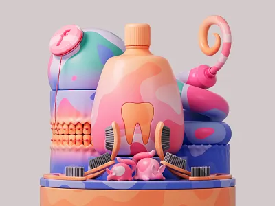Brush + Floss + Mouthwash 3d 3d art abstract adobe brush c4d cinema4d colors design floss illustration mouthwash pastel photoshop redshift redshift3d redshiftrender shapes tooth toothbrush
