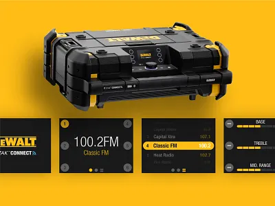 DeWalt Radio Connect Device device dewalt flat iot music physical radio ui ux yellow