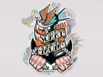 Born Free - Sorry Mom Stickers anchor coverart design digitalillustration drawing fire freedom graphicdesign illustration illustration art illustration design illustrator sticker sticker design sticker pack swallow tattoo traditional vector art vector illustration