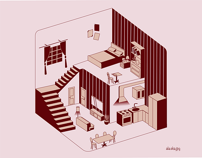 home is where heart is character design graphic illustration interior isometric perspective room