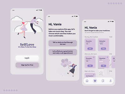 SelfLove: Mental Health Application app clean clean app clean ui glass glass effect lavender mental mental health mental health app mentalhealth simple simple clean interface ui uidesign uiux