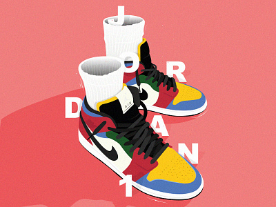 Illustration Air Jordan 1 affiche blue graphic green illustration illustrator cc oldschool poster art red sneakers typography vector vector illustration vectorart yellow