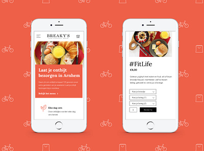Mobile Design - Delivery webshop branding breakfast delivery delivery service food icon icons iphone mockup orange order ui uiux ux vector vector illustration webshop website white