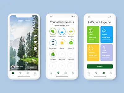 ReGo - Ecological App Concept achievements app app design clean design clean ui colorful eco ecologic ecological ecology flat gogreen green minimalism mobile app design mobile design mobile ui recycle recycled ui