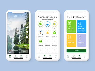 ReGo - Ecological App Concept achievements app app design clean design clean ui colorful eco ecologic ecological ecology flat gogreen green minimalism mobile app design mobile design mobile ui recycle recycled ui