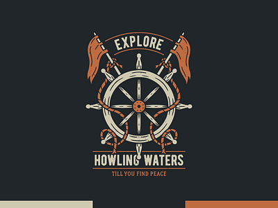 Howling Waters - Vintage Illustration branding dailyillustration distressed graphic design illustration illustrator logo ocean redbubble retro sailing sailing ship sailor sea tee design teedesign vector vintage wanderlust wheel