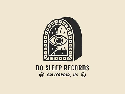 No Sleep Records apparel badge branding eye iconography illustration lockup stamp texture tshirt typography