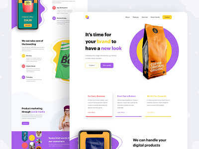 Branding Agency Landing Page 2020 trend agency agency website branding branding agency colors conceptual creative design design landing page popular shot purple startup ui user experience user interface ux web design website yellow