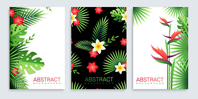 Paper tropical leaves flowers posters flowers illustration leaves realistic tropical vector