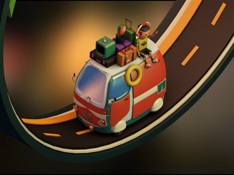 Road Trip (Animation Shot) 3d 3d modeling 3dcharacter c4d cell shader cinema4d illustration isometric isometric design isometric illustration keyshot lighting loopanimation maya road trip shading