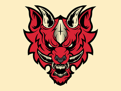 Demon Wolf animal animals art colorful demon horns illustration red spirits vector wolf yokai