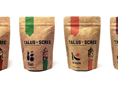 Talus + Scree granola packaging branding design illustration layout package design