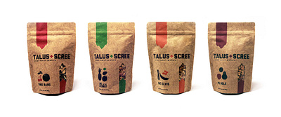 Talus + Scree granola packaging branding design illustration layout package design