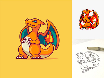 Charizard Illustration charizard charmander digital illustration flat design icons design illustrator pikachu pokemon simple design vector art