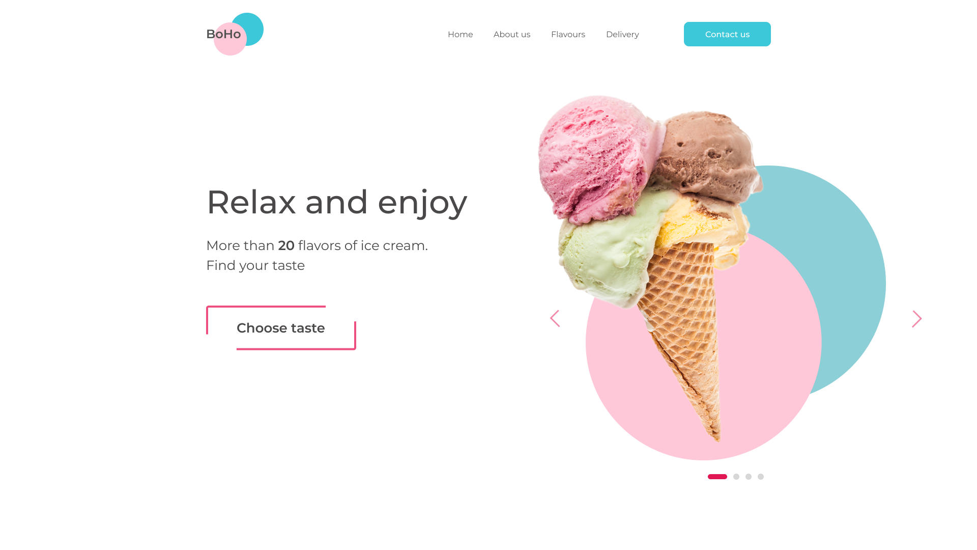 Example of Landing page of ice cream