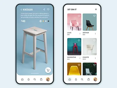 Sit on it app cart chair design ecommerce furniture mobile mobile app shopping sofa stool ui