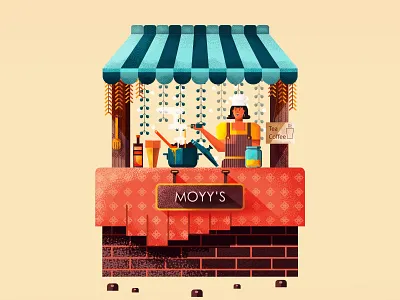 Small tea stall 2d cafe character character design chef design flat food cart geometric girl illustration shapes shop simple small business stall tea texture vector woman