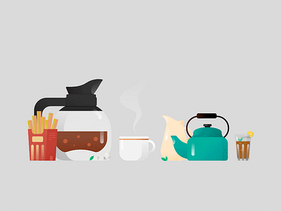 Coffee Break ☕ affinity designer affinitydesigner afternoon break coffee coffee cup french fries high tea illustration mint snacks tea tea cup vector work from home