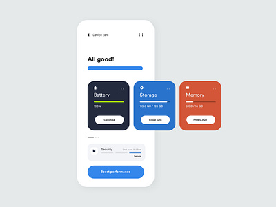 Device care | Mobile app UI android app appdesign cleanerapp devicecareapp mobileapp uidesign