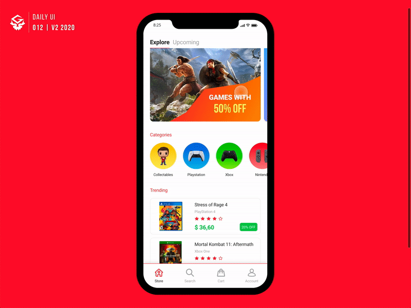 E-Commerce app (animated) | #dailyui #012 app dailyui design ecommerce games geek interface mobile store ui ux