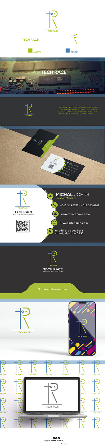 logo Tech Race blue branding green logo race simple symbol technology typography vector