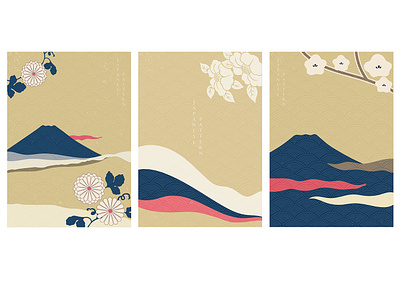 Fuji mountain with flower vector in Japanese style. Landscape ba abstract asian background banner chinese floral flower illustration japanese landscape modern mountain pattern postcard poster template vector vintage wave