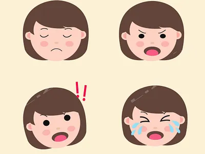 Set Cute Girl Emoji avatar character chidren design emoji set flat illustration vector