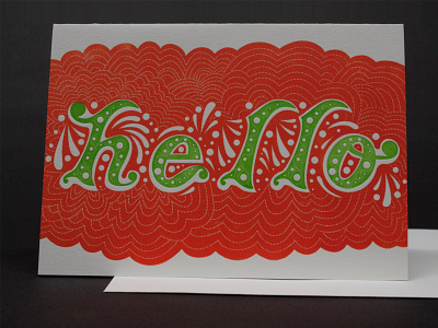 Hello Letterpress Greeting Card adobe illustrator aiga aigaupstateny graphicdesign green greetingcard hello lettering letterpress orange printing printingpress typographic typography vandercook vectordesign