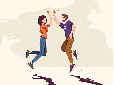 High five 2d character design characters flat high five illustration illustration art jumping vintage web