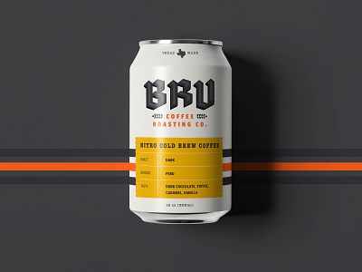 BRU Ice Coffee brand branding can coffee coffee shop custom packaging print texas typography typography logo