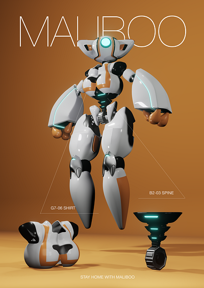 3D Character Design: Maliboo 3d 3d animation 3d art 3d ilustration 3d model 3d modeling 3dsmax blender branding character illustration layout malibu robot robot character robots