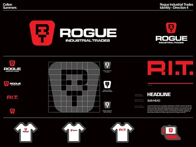 Rogue Industrial Trades Identity - Direction 4 badge brand identity branding identity design lettermark logo logo design logotype symbol thicklines trademark type design