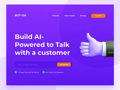 BOT-ON_Landing Page bot brand style chat chatbot design minimal pricing product product page typogaphy ui uidesign uiux userinterface web website website concept