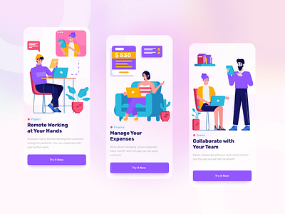 Vavivu Business & Teamwork Illustrations app business character design flat gradient illustration onboarding screen ui