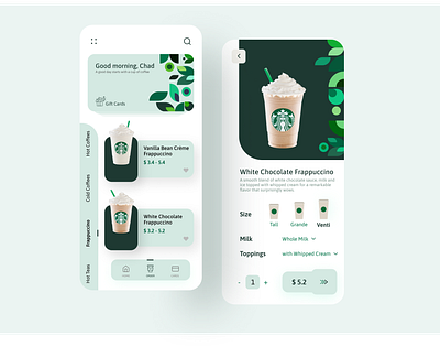 Starbucks App Redesign app app ui app ui ux appui coffee customize food frappuccino green mobile ui mobile uiux orders pattern starbucks tea ui uidesign uiux ux uxui