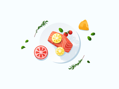 Food Illustration food food and drink food app food delivery food illustration foodie foodies illustration illustrator lemon pink plate salmon tasty