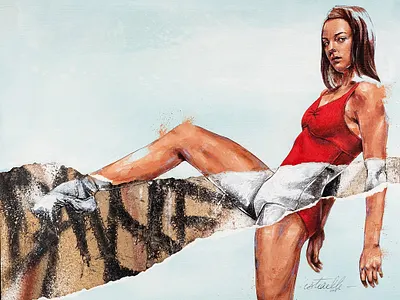 Street Ballerina ballerina concept dancer drawing fine art graffiti illustration painting realism ripped torn paper woman