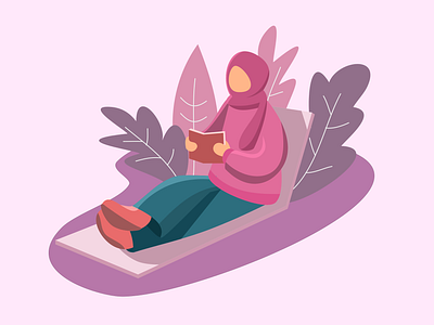 Muslim Woman Reading Book animation children book illustration flat design flat illustration illustration inkscape islam islamic art muslim muslimah reading woman