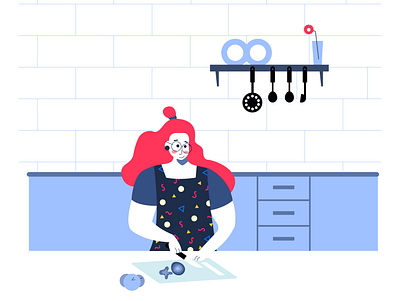 Pandemic Learning - VII adobe illustrator cookbook cooking flat design illustration illustrator kitchen minimal monochromatic vector vegetables website woman cooking