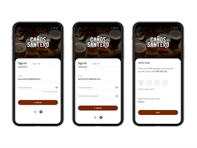 Sign In / Sign Up Caños del Santero app beer beer can cerveza clean craft beer craftbeer flat interface mobile santero sign sign up ui ux verify