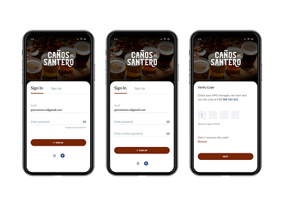 Sign In / Sign Up Caños del Santero app beer beer can cerveza clean craft beer craftbeer flat interface mobile santero sign sign up ui ux verify