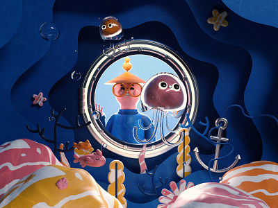 Exploring the blue sea 3d 3d art blue character colors coral reef corals design dribbble best shot explore fish illustration illustration art jelly fish jellyfish maxon ocean ocean life sea summertime