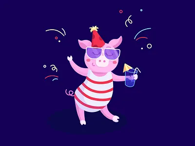 Party art character design design illustration party pig vector