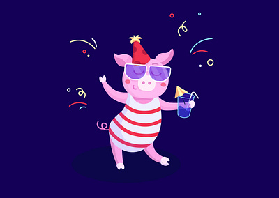 Party art character design design illustration party pig vector