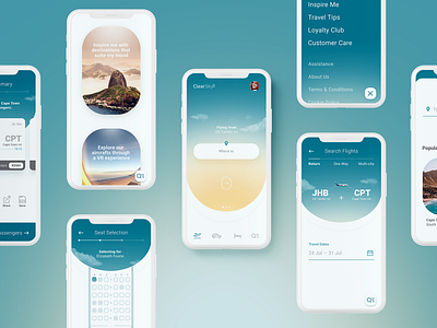 Clear Sky Airlines - Mobile App app design brand and identity interaction design logo product design ui ux