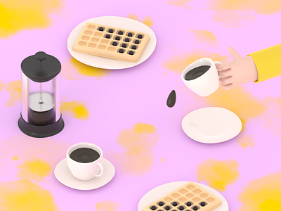 BREAKFAST / illustration 3d 3d art 3d artist 3d illustration 3d model 3dillustration blender blender3d blendercycles blueberries breakfast coffee eating human illustration rendering waffle waffles