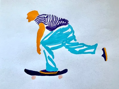 Mid-push acrylics doodle hand drawn illustration skate skateboarding skater