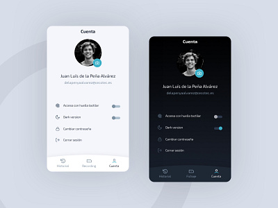 Time Control App - Dark & Light version app app design dark dark ui fingerprint light light ui menu profile recording setting switch tab timer ui ux working